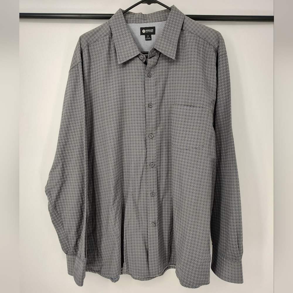 Haggar Men's Gray With Dots Long-Sleeve Button-Up Shirt Size XXL
